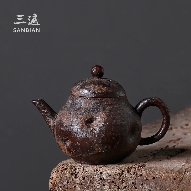 日式手捏侘寂风茶壶志野烧复古单壶禅意粗陶瓷功夫普洱茶具泡茶壶