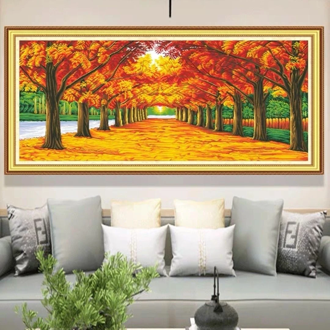 HS黄金满地十字绣满绣新款客厅风景画简约现代（700）