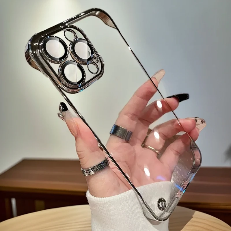 苹果15手机壳14自带镜头膜防尘网12电镀无边框防摔iPhone13promax