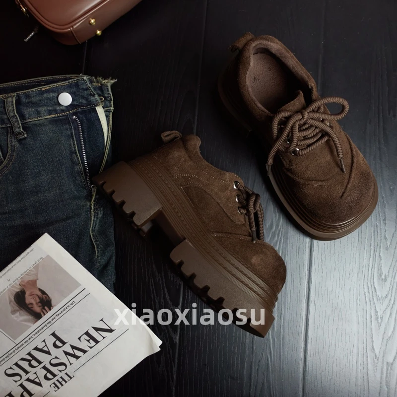 小小苏【磨砂乐福】女士时尚粗跟圆头秋季系带漆皮短靴