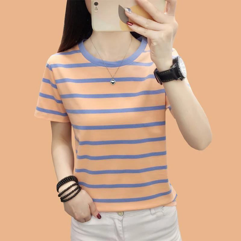 棉质休闲体恤夏装新款大码宽松遮肚子短袖T恤女士妈妈夏季衣服