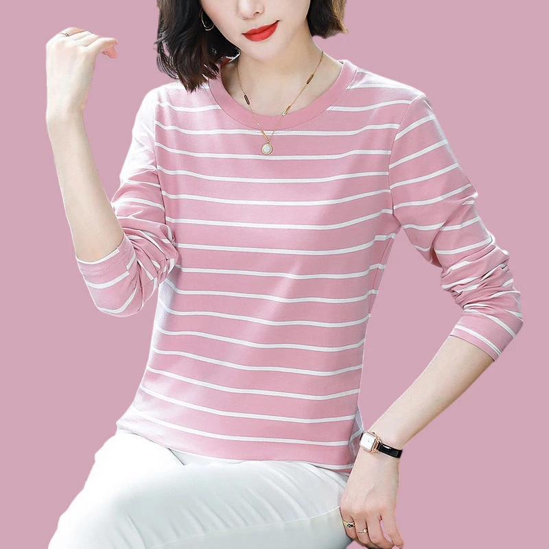 棉质大码打底衫宽松长袖T恤女春秋装新款中年妈妈洋气外穿上衣女