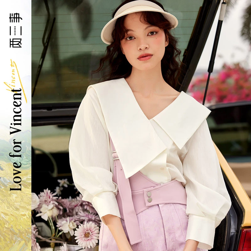 两三事 文与魂与体 不对称海军领衬衫女S24CC064