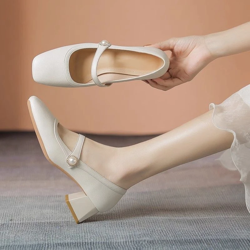 一字带玛丽珍鞋女2025秋季新款软底浅口单鞋女复古旗袍汉服高跟鞋