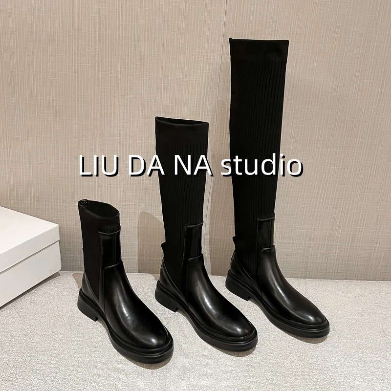 【刘大拿】2024新款袜靴 有短筒高筒过膝三种可选 时尚百搭真皮女靴