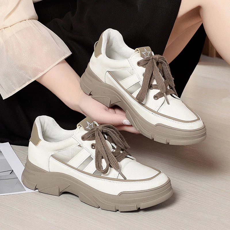 2024新款夏季软底软面休闲鞋妈妈鞋厚底休闲老爹鞋镂空透气女凉鞋