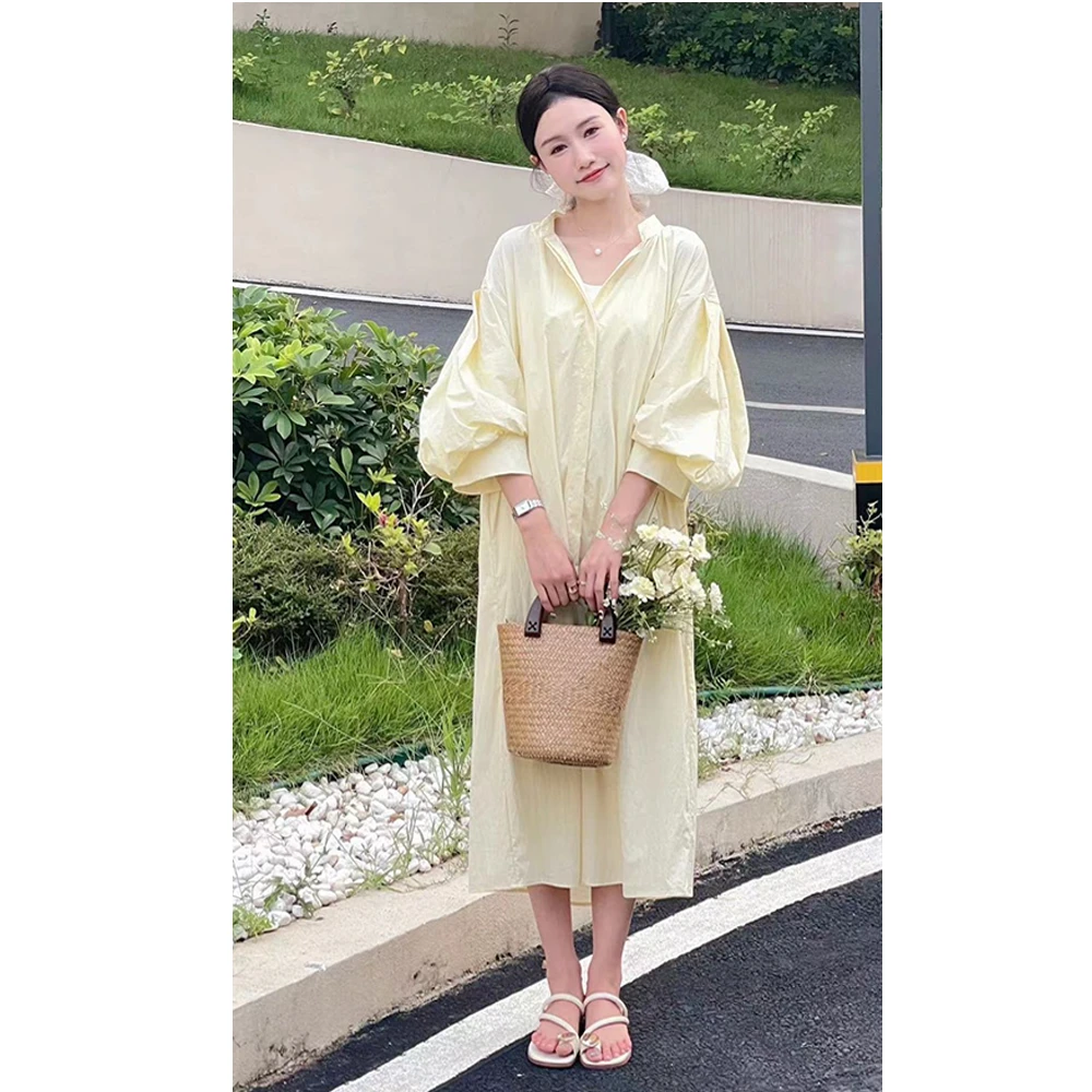 【回信】韩版气质泡泡袖连衣裙高级感裙子小众设计感连衣裙N0010