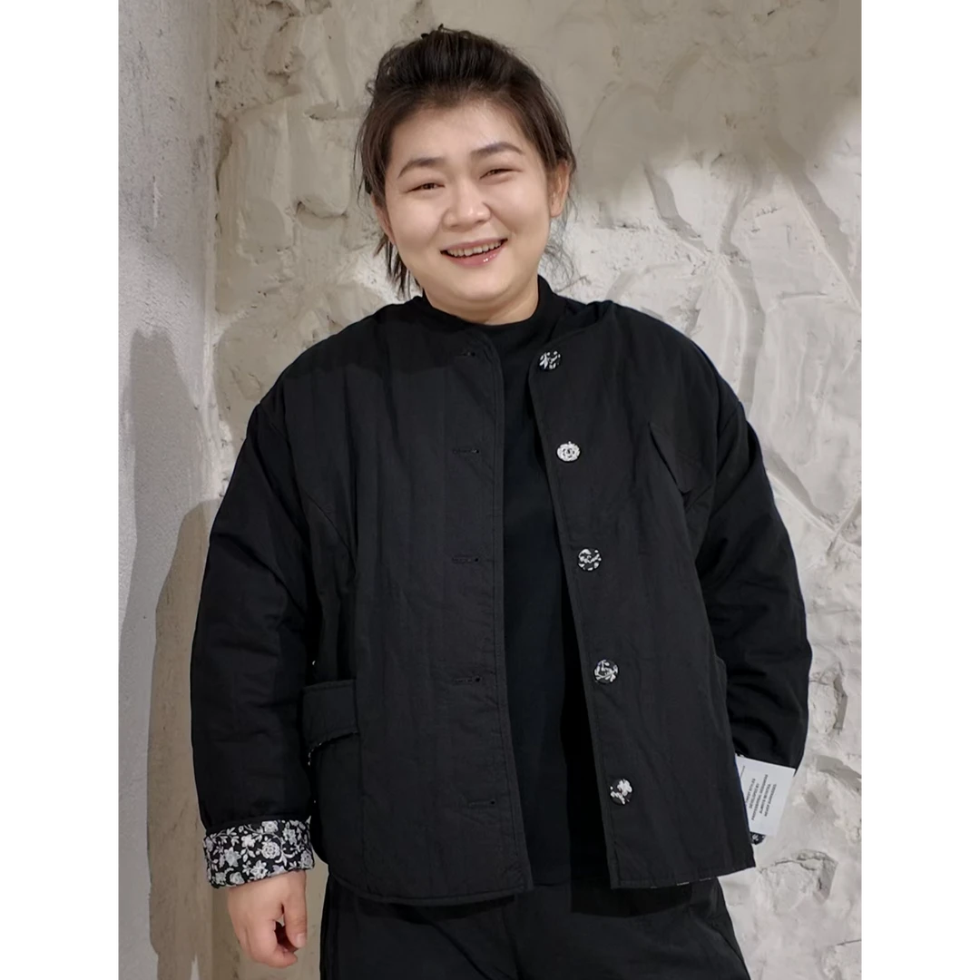 大博姐2024新款洋气碎花大码极简圆领韩系显瘦棉服外套