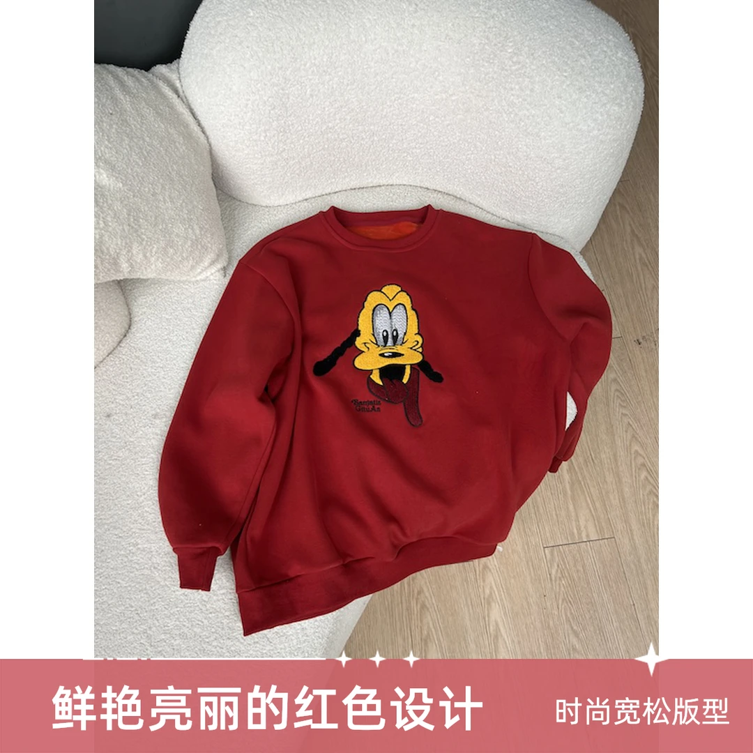 【杨英家百万针牙刷刺绣定制设计】落肩阔版加绒休闲卫衣 18945