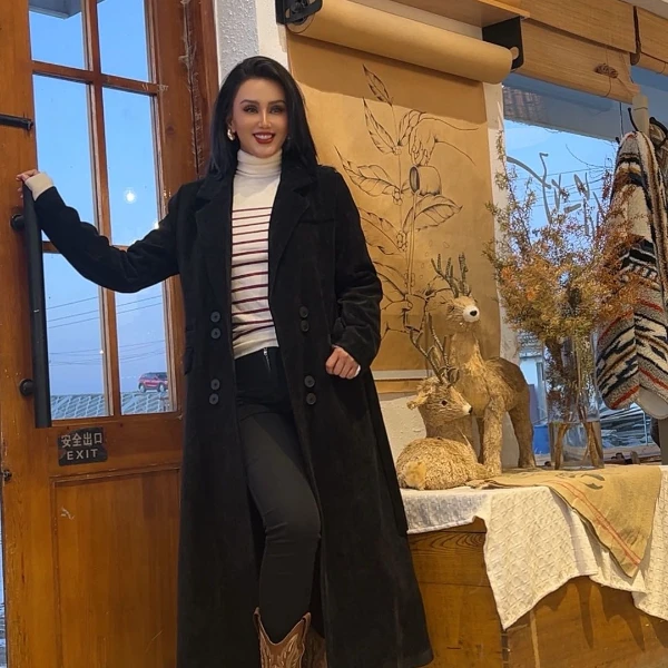 2024秋冬时尚长款韩版英伦风洋气宽松加厚羊毛毛呢复古大衣外套