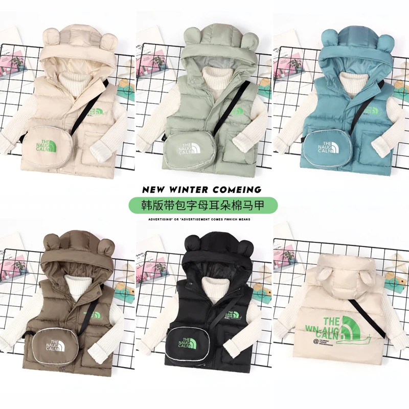 [送包包]秋冬洋气马甲男女童外穿连帽坎肩儿童背心外套防寒保暖