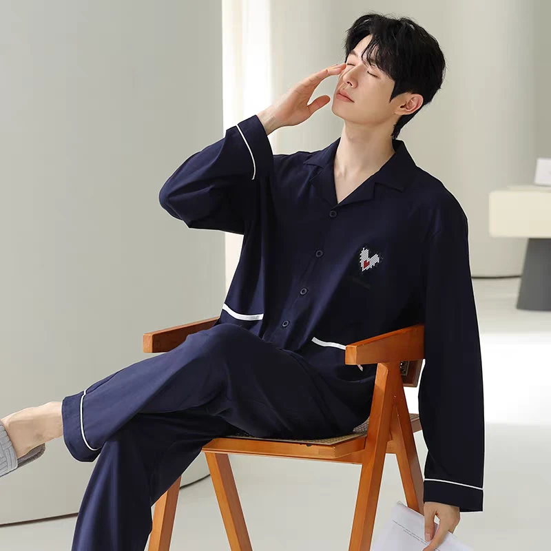 (5A抗菌)睡衣男士爽棉长袖长裤简约高级感家居服可外穿秋冬款