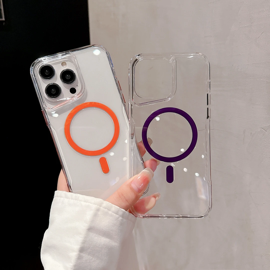 高透小蛮腰15promax硬壳PC拼色14PRO强力磁吸13苹果12手机壳13pro