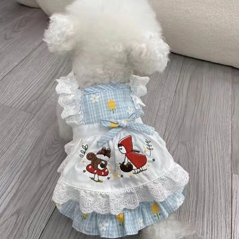 宠物衣服春夏新款蕾丝碎花女仆裙子泰迪比熊狗狗猫咪薄款衣服