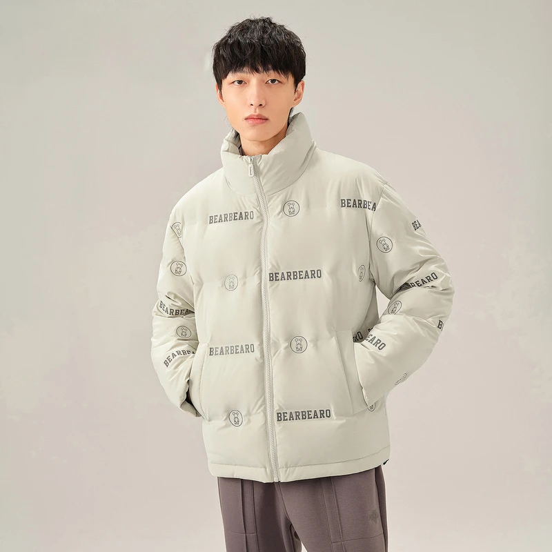 4U065A羽绒服冬新立领印花舒适鸭绒保暖外套青年男微瑕