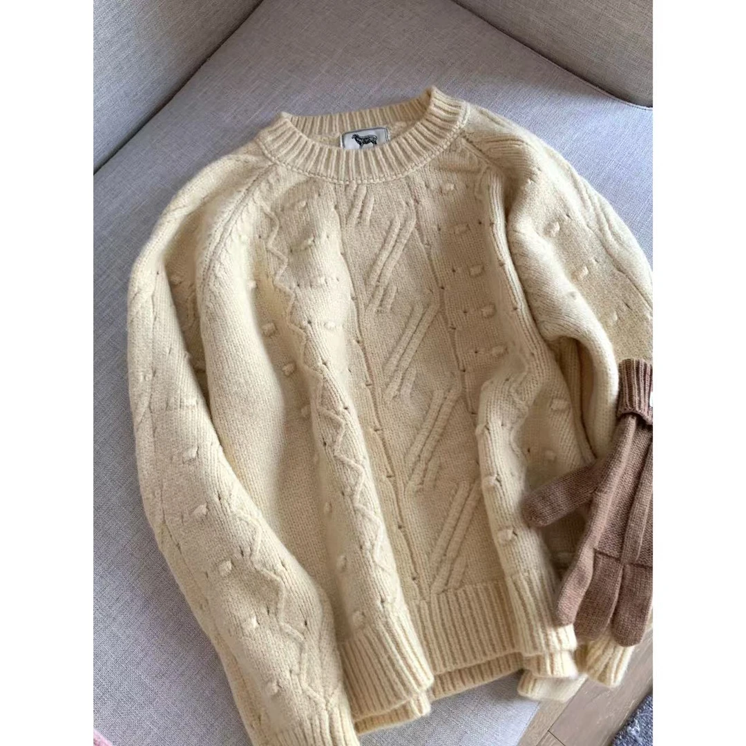 佳儿吖～韩系休闲慵懒宽松钩花毛衣1194