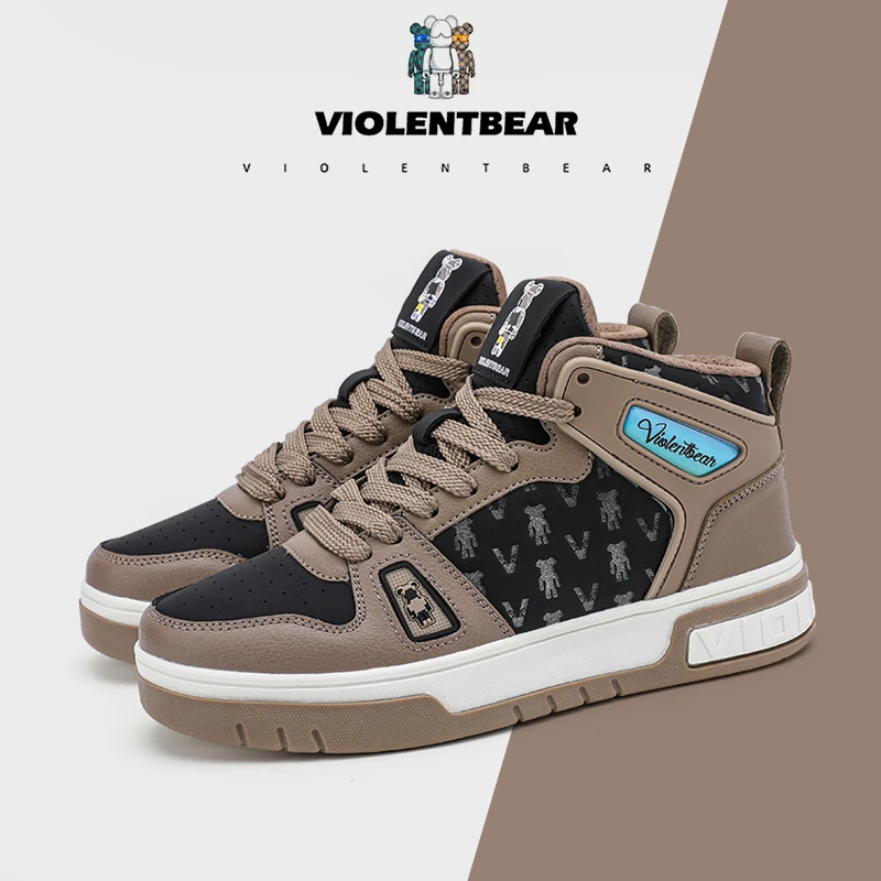 暴力熊男鞋2024春季新款高帮板鞋时尚百搭潮流运动休闲情侣鞋6668