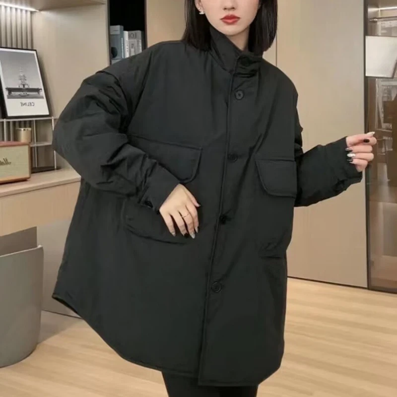 韩版棉衣外套女2023秋冬新款宽松大口袋时尚工装风百搭显瘦棉服潮
