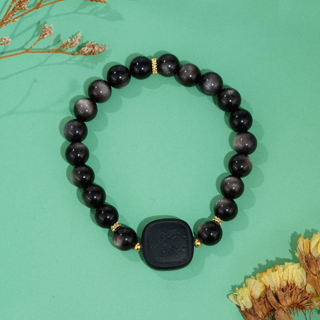 扎基拉姆黑曜石DIY国风手串天然玉石手工黑色复古国学珠宝手串