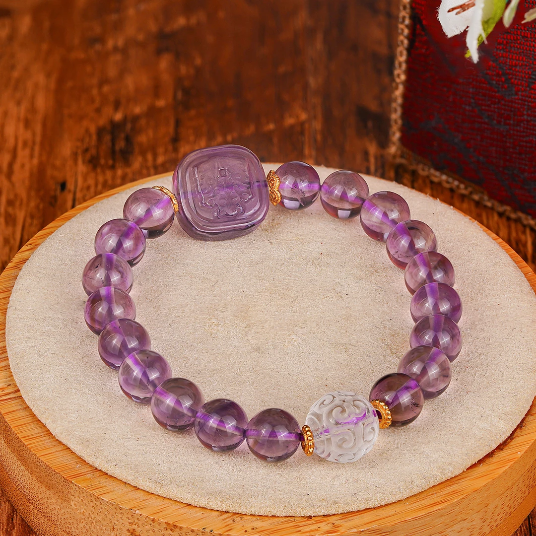 【新款】紫水晶扎基拉姆白水晶回纹珠手串