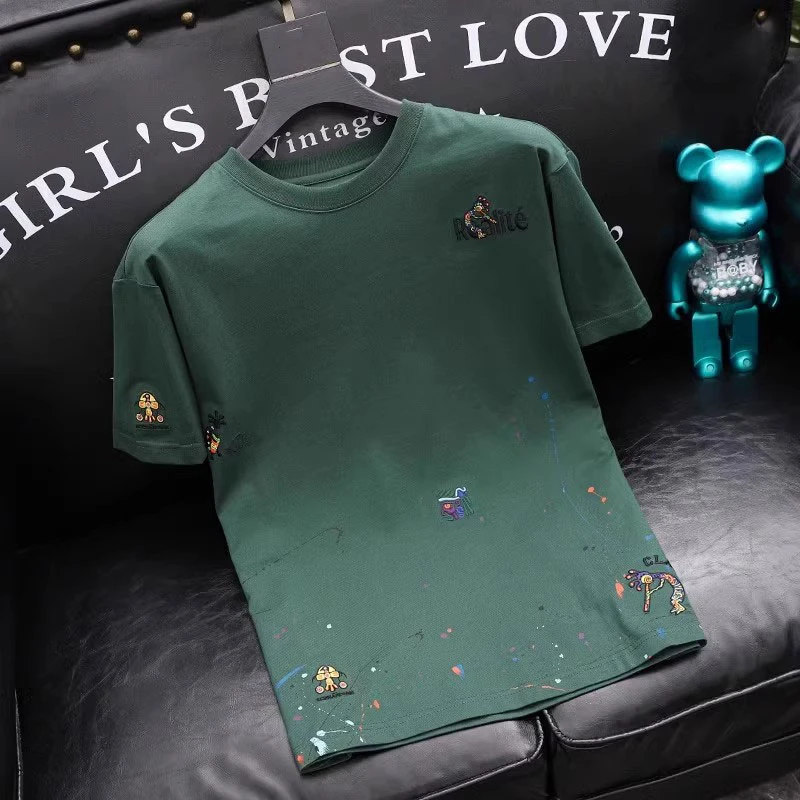 仓石一树泼墨刺绣短袖T恤上衣男士凉感夏季春季新款轻奢半袖小衫