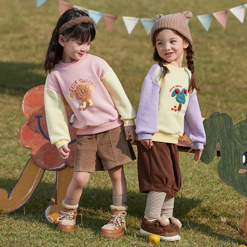 笛莎婴幼女童秋冬新款宝宝可爱撞色绒衫儿童洋气卫衣-332352204