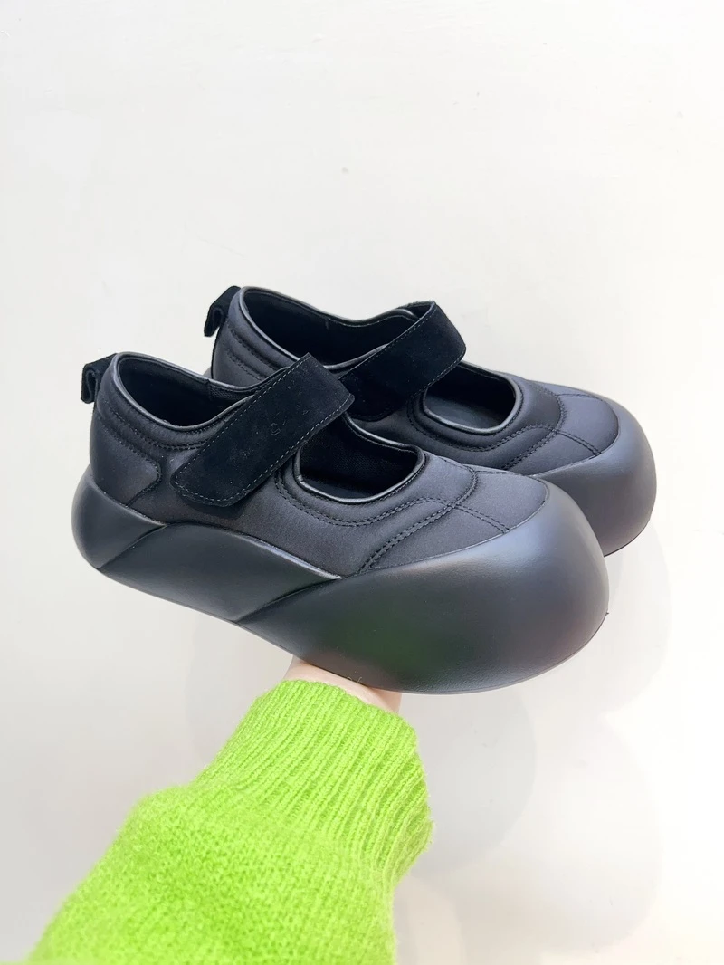 SGIRLTWTW魔术贴一字玛丽珍鞋女软底春夏新款厚底休闲圆头面包鞋