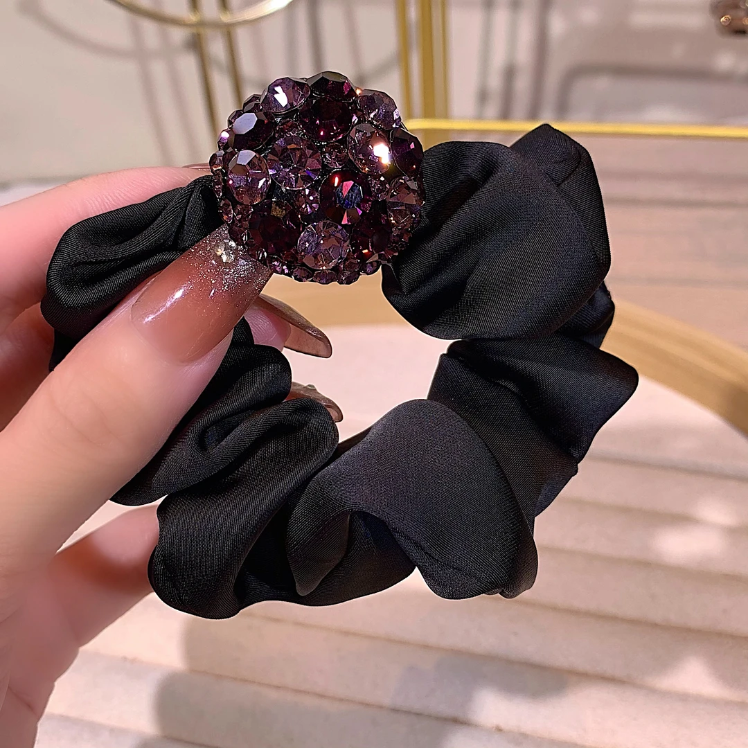 圆形约3公分 网红时尚粉紫色镶钻发圈女气质马尾头绳新款百搭发饰