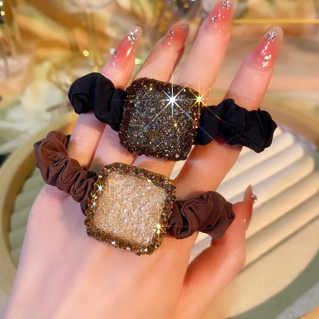 2025新款高端发圈高弹力皮筋满钻头饰发饰扎马尾韩国复古ins发圈