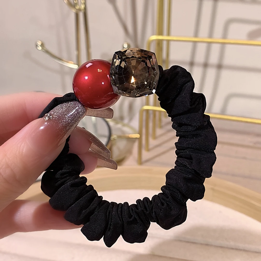 韩系百搭红色珍珠小肠发圈女网红轻奢扎头发皮筋新款马尾发绳头饰