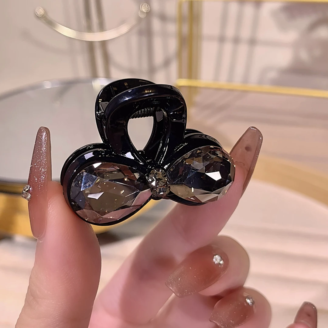 约4公分抓夹  网红镶钻蝴蝶结抓夹女日韩新款侧边夹百搭半抓发夹