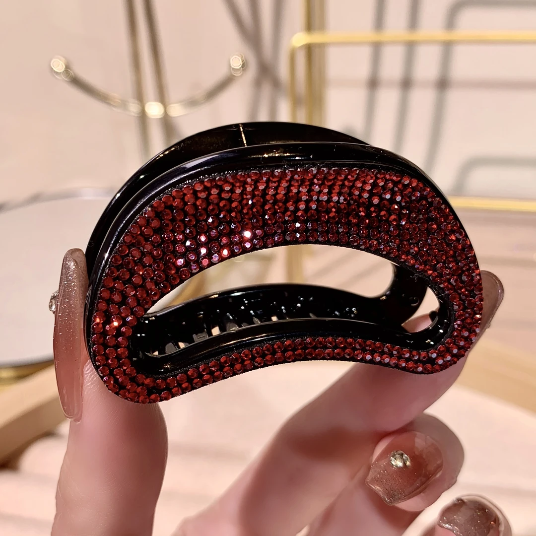 约6公分抓夹 高端时尚红色满钻抓夹女百搭后脑勺盘发鲨鱼夹新款