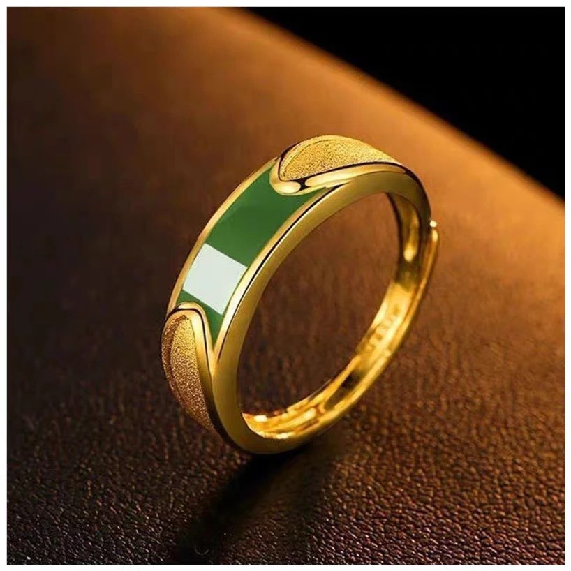 镶嵌520礼物可调节情侣男女戒指绿石