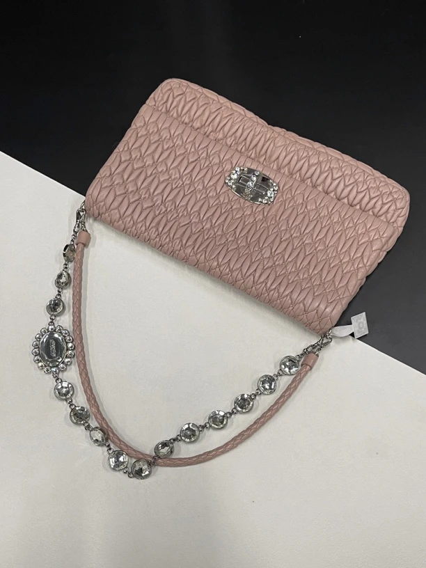 95新 MIU MIU/缪缪 皱褶中号斜挎单肩包