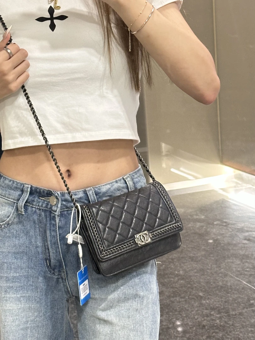 95新 Chanel/香奈儿 chanel黑银斜挎woc