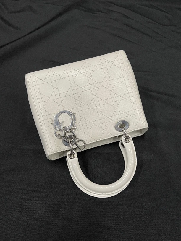 95新 DIOR/迪奥 白色五格戴妃手提单肩包xw