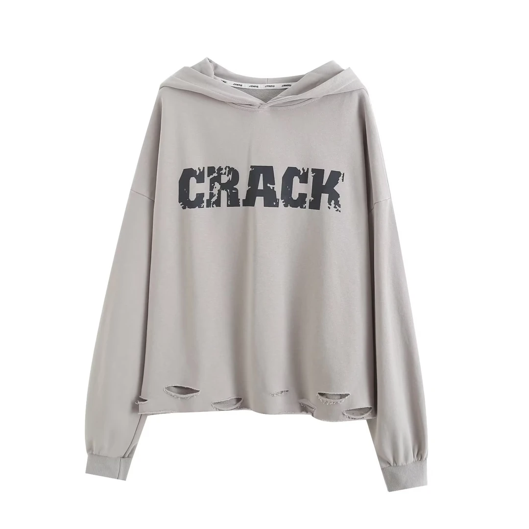 破洞连帽套头卫衣