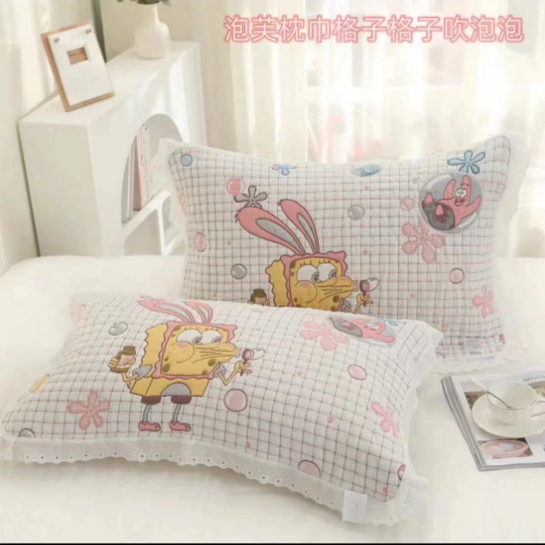 【北奈かわ会社】纯棉纱布透气泡芙吸汗枕头巾 52*78 格子吹泡泡