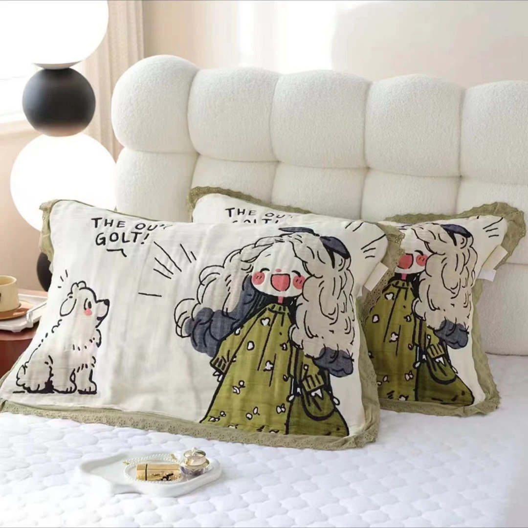 【北奈かわ会社】纯棉纱布透气泡芙吸汗枕头巾 52*78 那家女孩