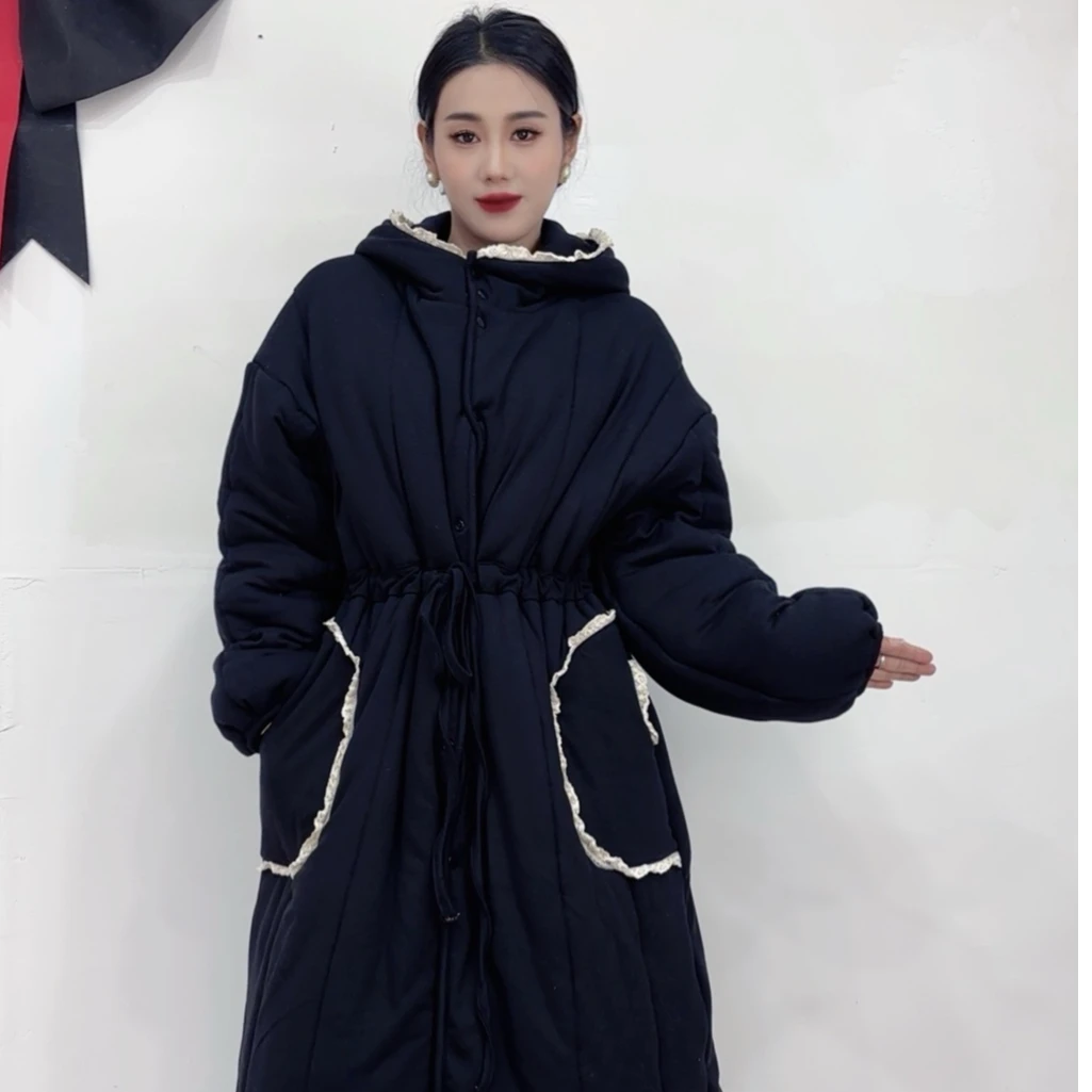新疆棉棉花黑色宽松型韩版连帽时尚保暖冬季家居服