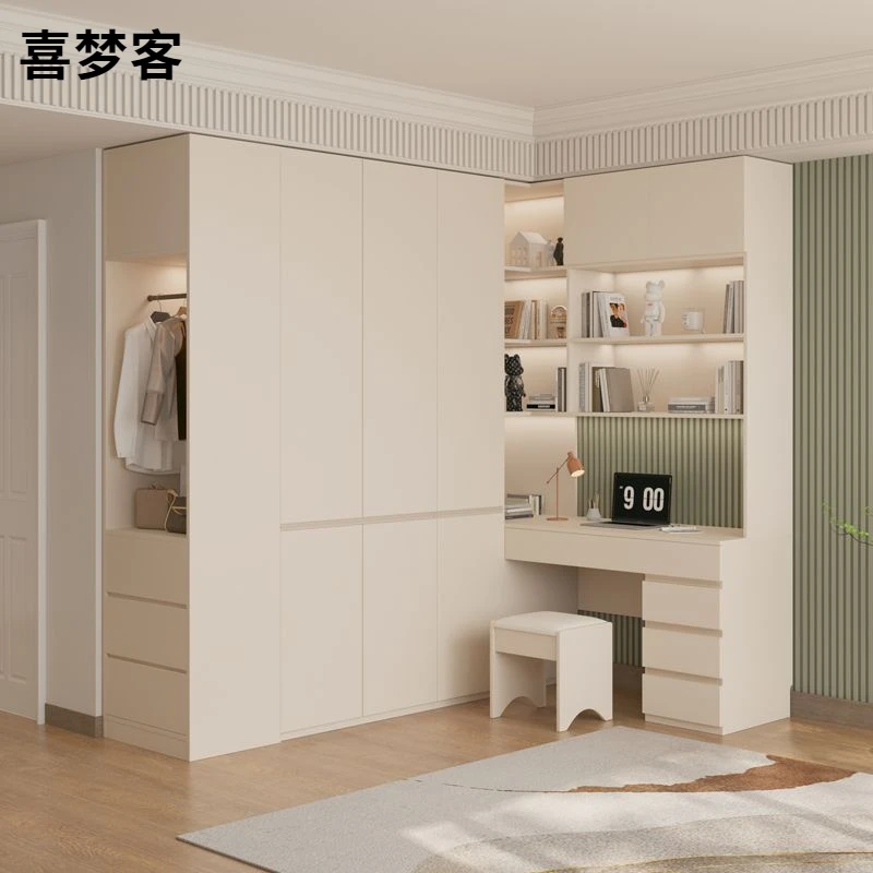 L型转角衣柜书桌一体 分段式家用卧室电脑桌学习桌 90度拐角衣橱