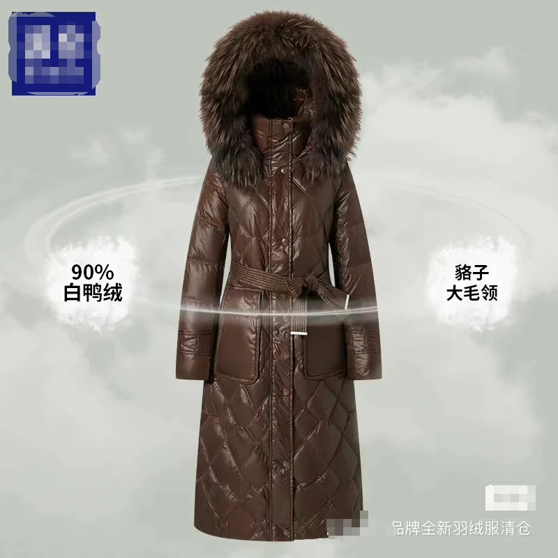 2024冬季新款气质高端中长款带毛领收腰绑带羽绒服外套2037