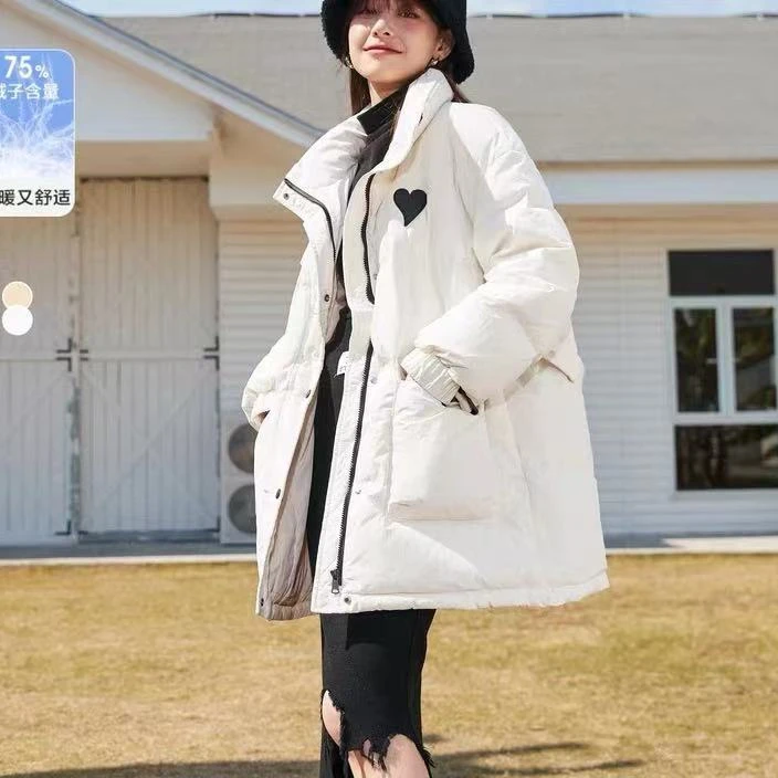 森家羽绒服女中长款爱心宽松冬季新款立领甜酷风（无腰带）C53 C56