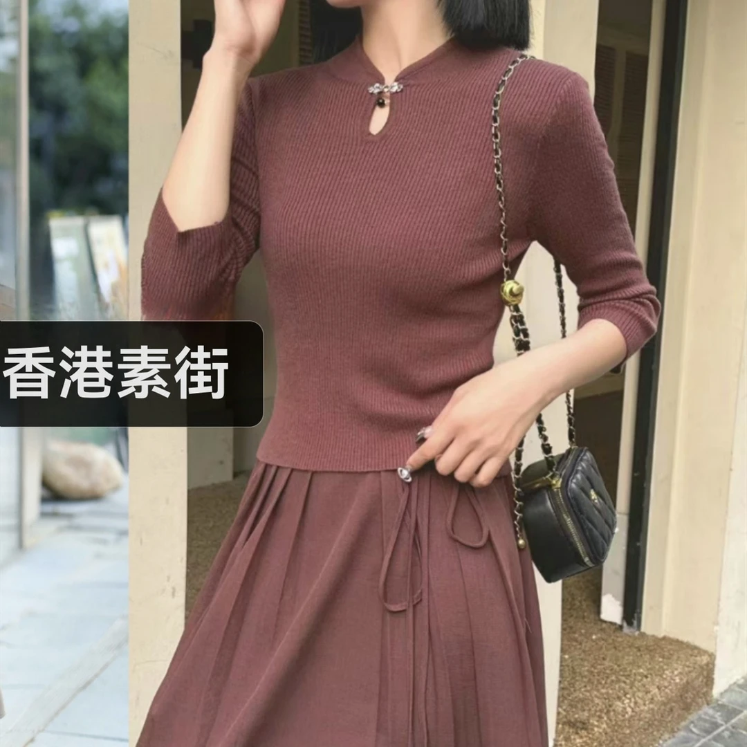 2409香港素街设计师国风盘扣旗袍领套装