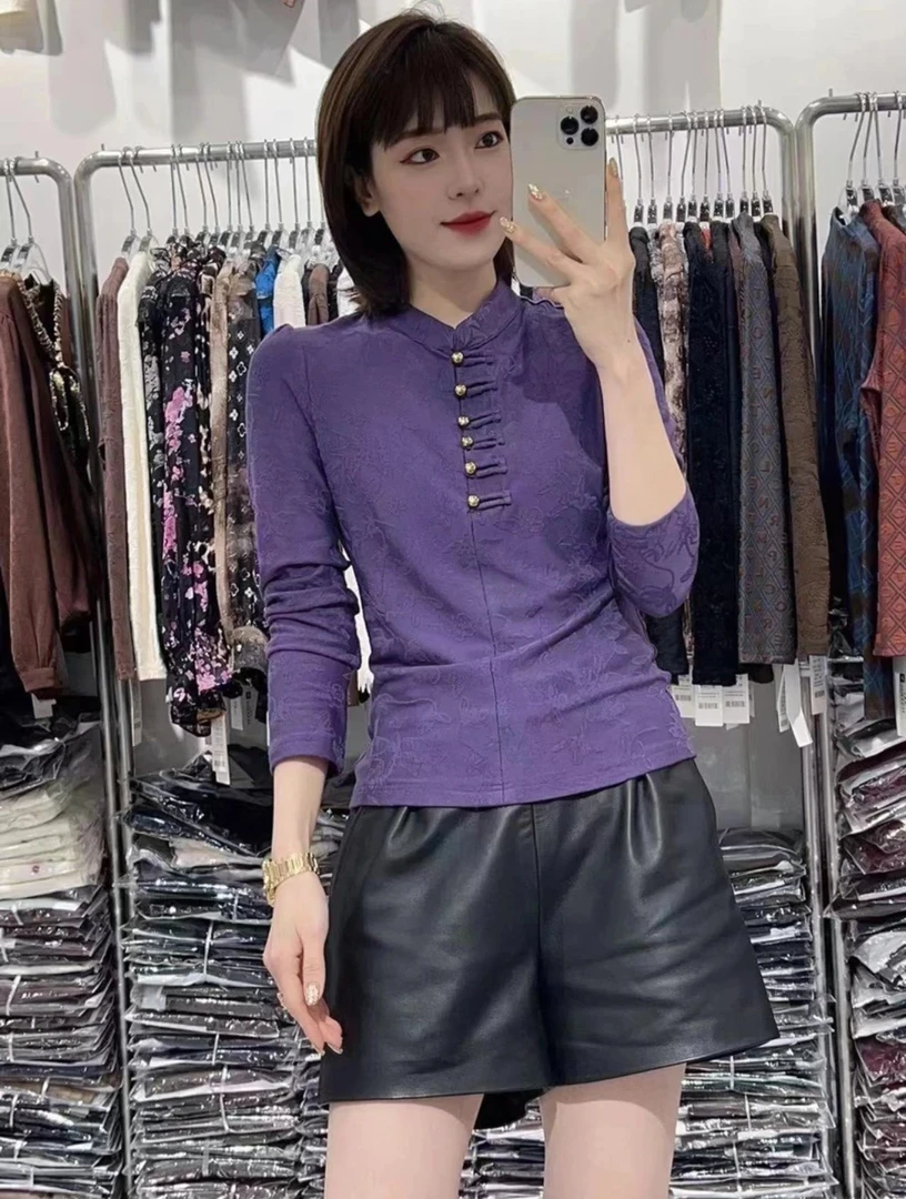 28165香港素街云秀高端轻奢国风复古盘扣刺绣提花磨毛小衫