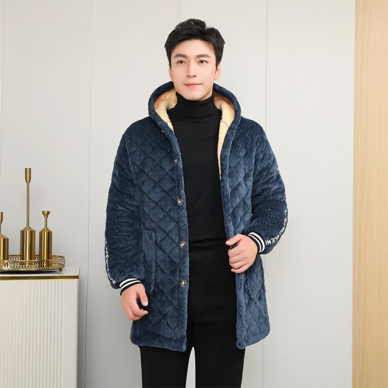 男士罩衣秋冬棉衣罩衣加绒加厚中长款宽松大码外穿大码男棉服加肥