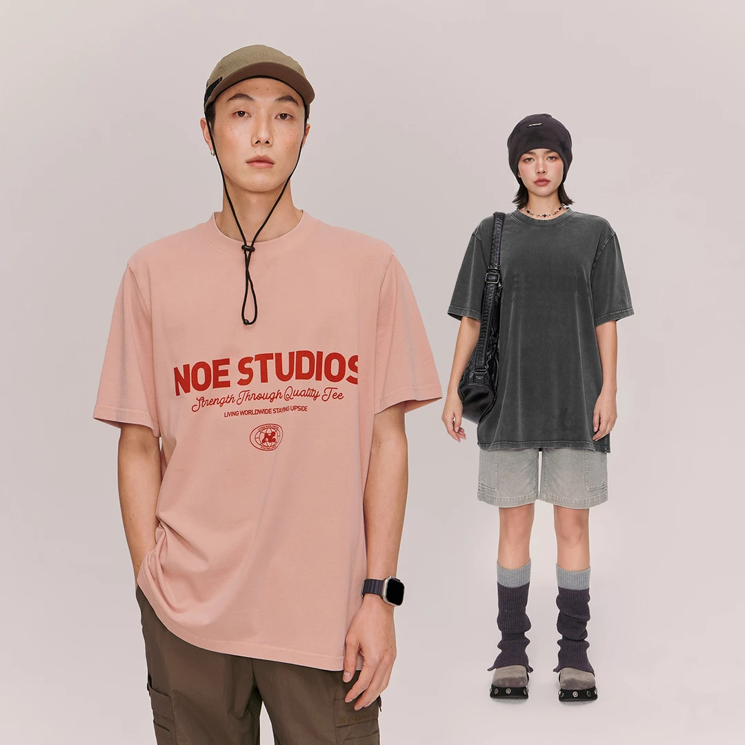 NO ONE ELSE美式复古女装夏季男女宽松上衣字母印花圆领短袖T恤