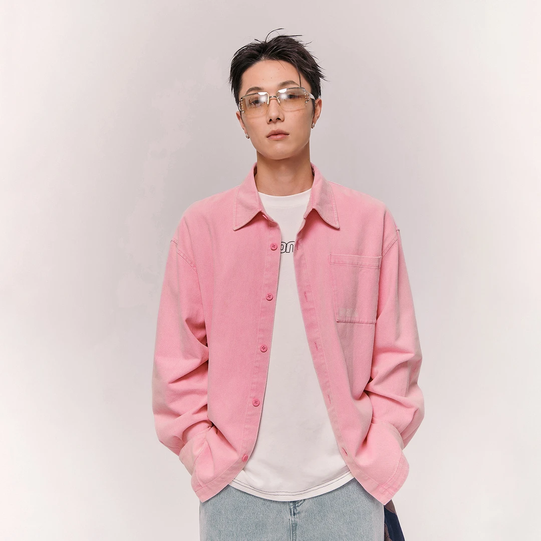 NO ONE ELSE尤莱特美式复古秋季字母男女简约宽松衬衣长袖衬衫