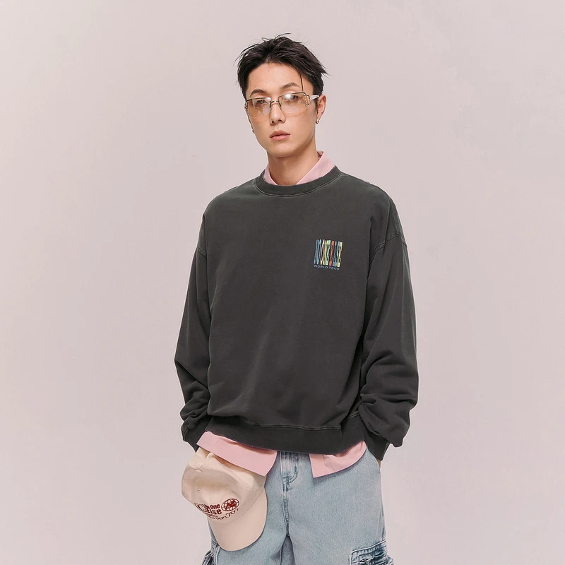 NO ONE ELSE美式复古女装秋季字母男女街头做旧套头上衣印花卫衣