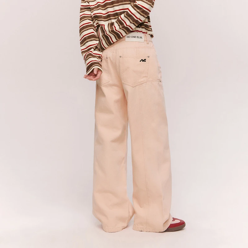 NO ONE ELSE美式复古女装男女冬季字母口袋长裤子高腰阔腿休闲裤
